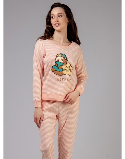 Хлопковая персиковая пижама с принтом